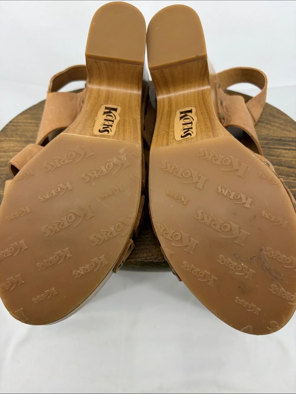 Korks Womens Berengo Woven Tan Block Slingback Woven Platform Sandals, 11